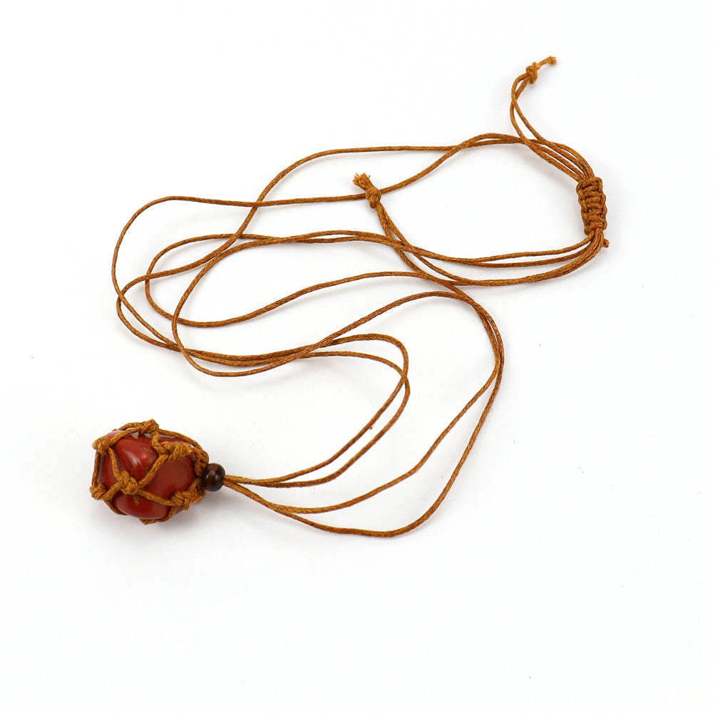 Wholesale Hand-woven Natural Stone Net Pocket Adjustable Necklace